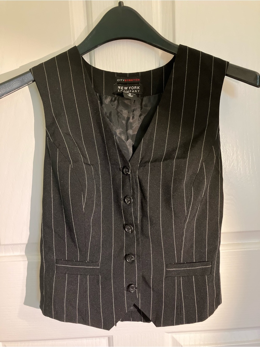 New York & Company Black Pinstripe Women's Tailored Vest